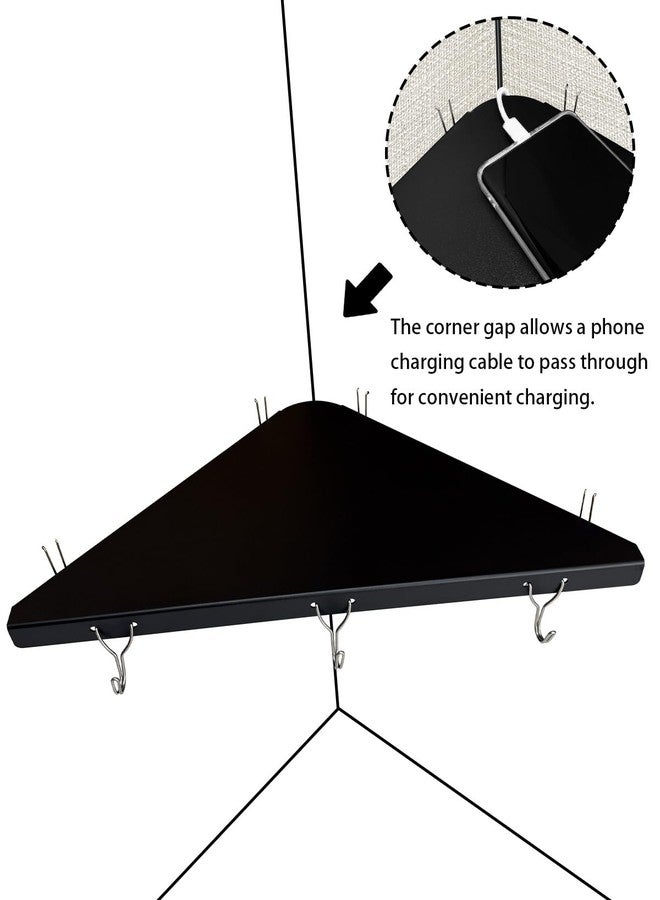 FEYRUN Metal Cubicle Corner Shelf with 3 Hooks for Office Fabric Walls, Hanging Organizer Shelves for Keys and Office Supplies, Space Saving Black Storage Shelf (1 Pack) - Image 3